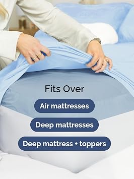 Extra Deep Twin Sheet Set - 3 Piece Breathable Cooling Sheets - Light Blue | Easily Fits 18 to 24 inch Mattress - Ultra Soft, Wrinkle & Fade Free with Extra Deep Pockets - Comfy Hotel Luxury Bedding