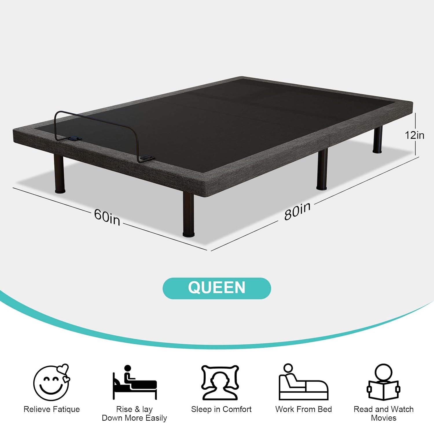 Vipbear Queen Adjustable Bed Frame, Adjustable Beds with Updated Thickened Frame,Wireless Remote, Separate Head/Foot Lift, Zero Gravity,Anti-Snore,Child Lock, Electric Bed Bases with Sturdy Metal