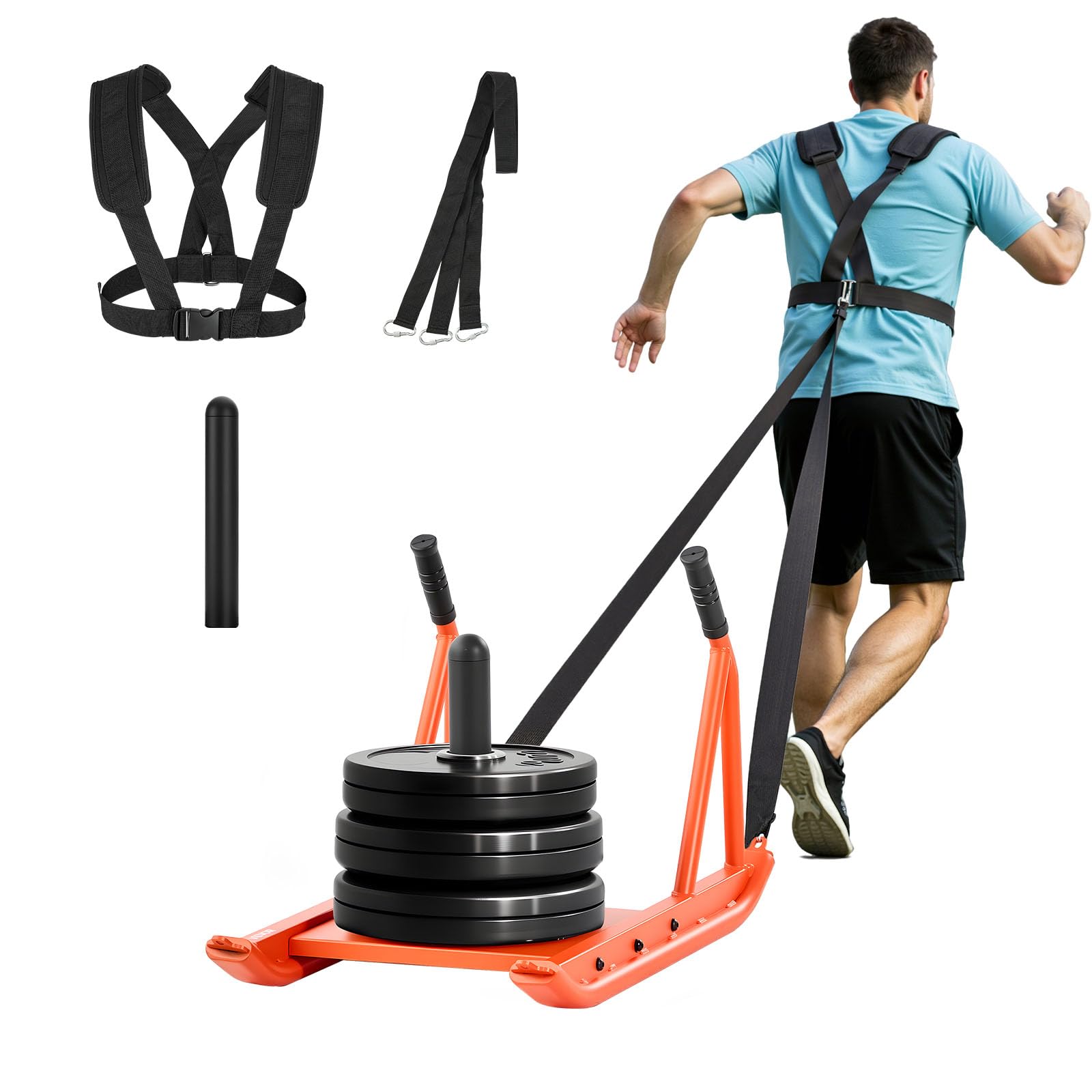 VEVOR Weight Sled, Steel Power Sled, Fitness Strength Training Sleds for Athletic Exercise Speed Improvement, Workout Fitness Equipment with Handle, Compatible with 25/51 mm Weight Plates, Orange