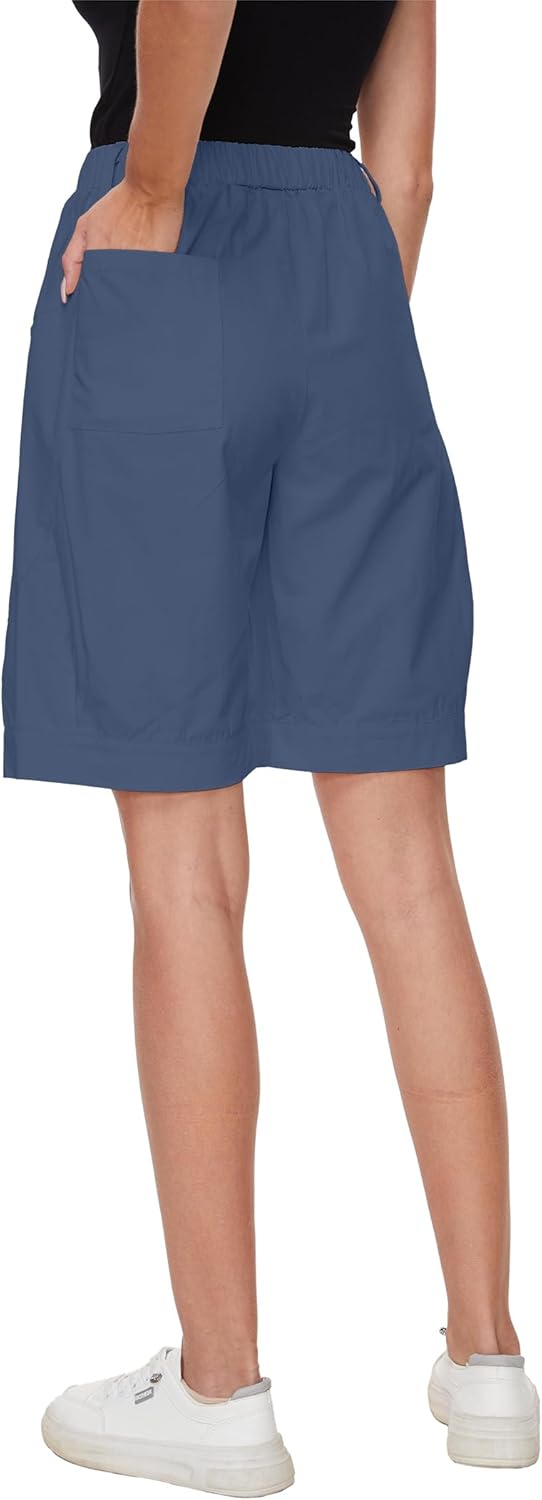 Womens Casual Shorts High Waist Bermuda Drawstring Summer Beach Loose Capris Wide Leg Comfy Dressy Pant with Pockets