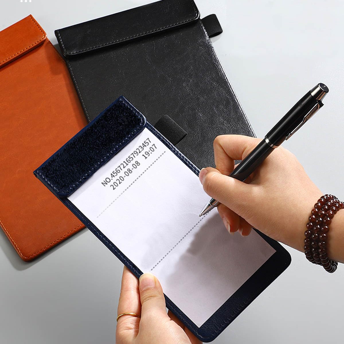 Portapapeles de piel sintética negra, carpeta con clip para archivos A4, organizador de documentos, bloc de escritura, soporte para tarjetas de visita, bloc de conferencias magnético con