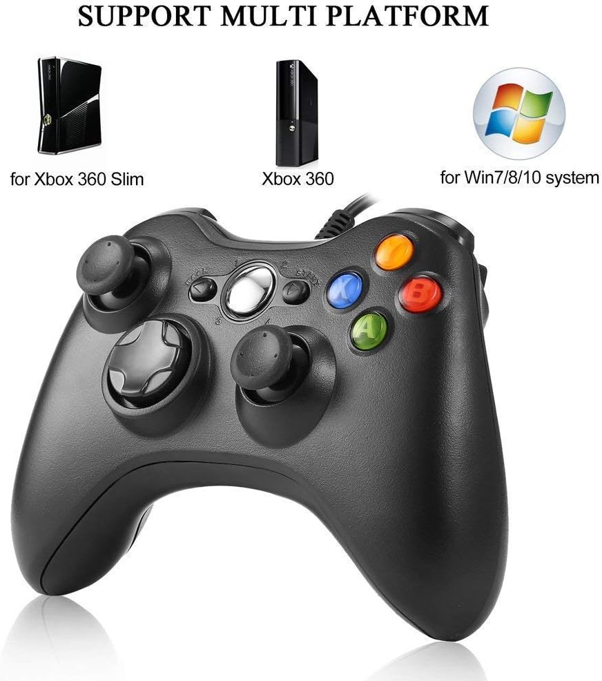 Game Controller for Xbox 360 - USB Gamepad for Microsoft Xbox 360 & Slim/PC Windows 7 8 10 - Ergonomic and Shoulders Buttons USB Gamepad - Ideal for All Gaming Sessions on Xbox and PC (Renewed)