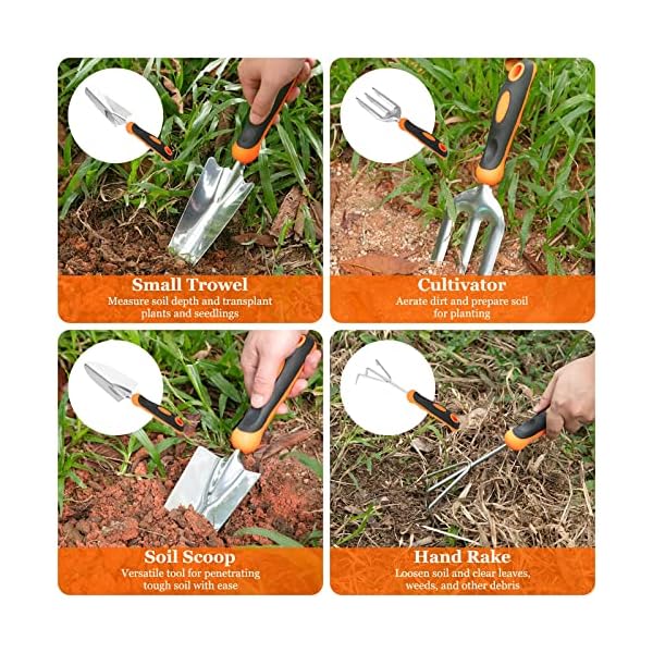 Garden Tool Set, CHRYZTAL Stainless Steel Heavy Duty Gardening Tool Set, with Non-Slip Rubber Grip, Storage Tote Bag, Outdoor Hand Tools, Ideal Garden Tool Kit Gifts for Women and Men - Image 7