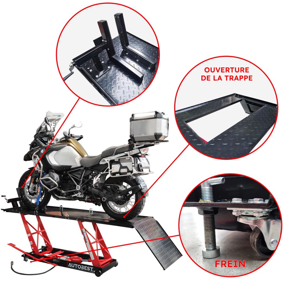 Table levage moto pneumatique 450 kg - Hauteur de levage de 175 à 700mm