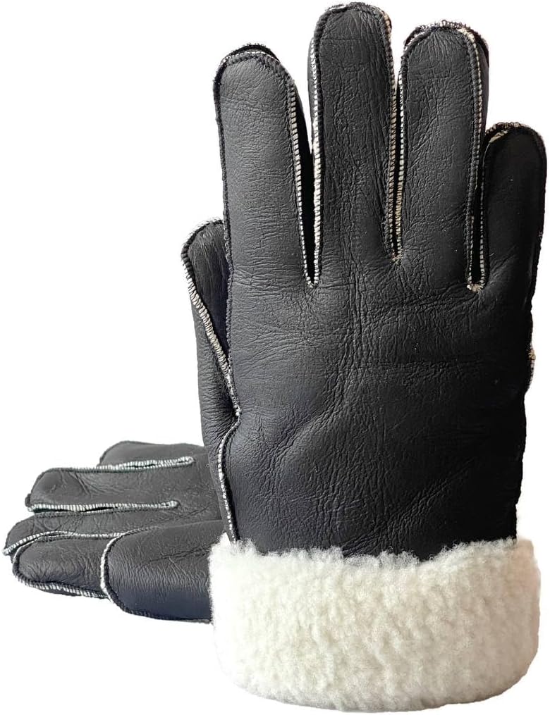 Lukkizara Gloves Leather Shearling Sheepskin Fur Unisex Winter Warm Gloves S-2XL