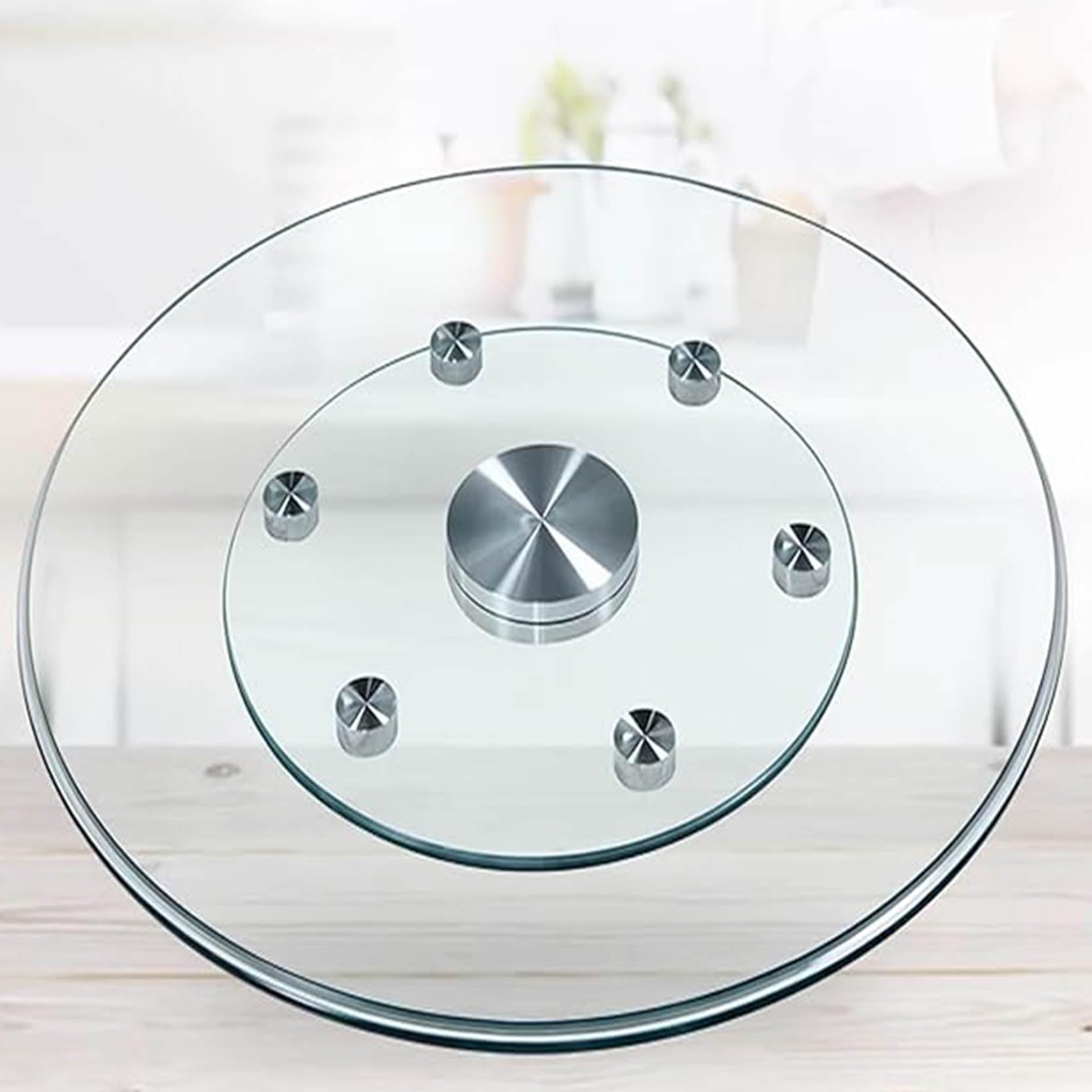 Lazy Susan Drehteller aus gehärtetem Glas, 80 cm, 360° drehbar, Serviertablett mit Drehhilfe, runder Mittelstück für Familienfeiern und Bankette