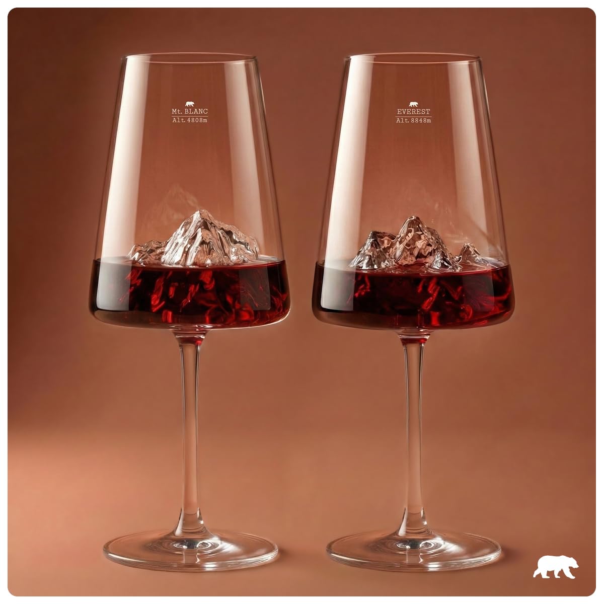 Alaskan MAKER Weingläser Set mit 2 Gläsern 400 ml – hochwertiges Borosilikatglas mundgeblasen mit 3D-Relief-Berg am Boden | Hartschalenkoffer Premium Magnetkarton | TOPOGRAPHIC