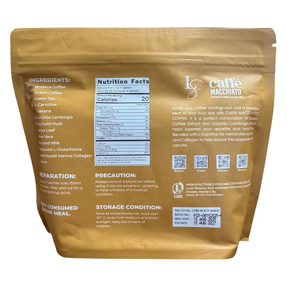Luxe Slim Cafe Macchiato with Hydrolyzed Collagen & Glutathione, 21g x 8 Sachets