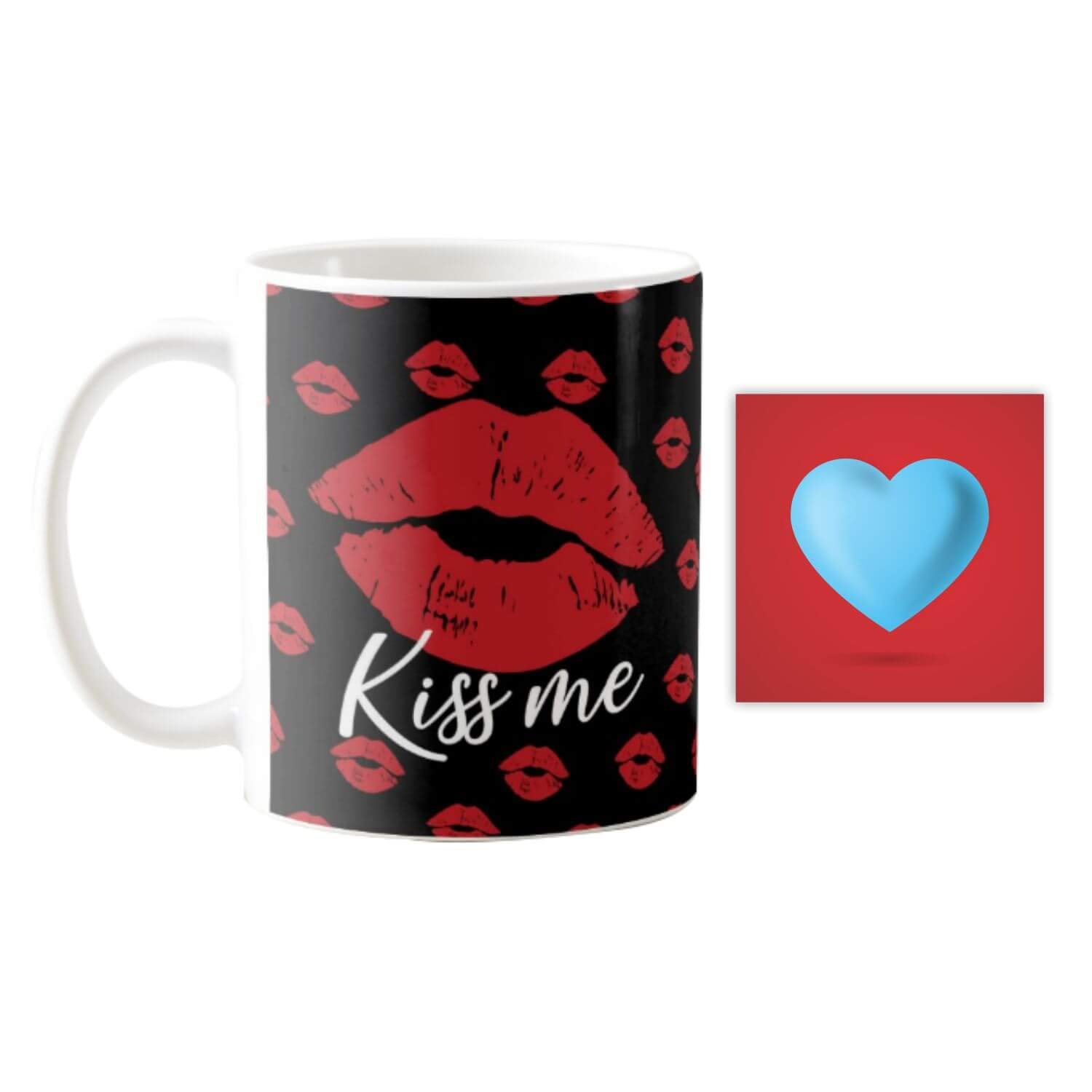 TheYaYaCafe Kiss Me Ceramic Mug with Coaster, Red, 330ml