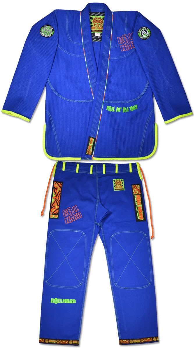 ROLL HARD Ultima 2.0 BJJ Kimonos GI with 2 Pants & Compression wear COMBO (Blue, A0)