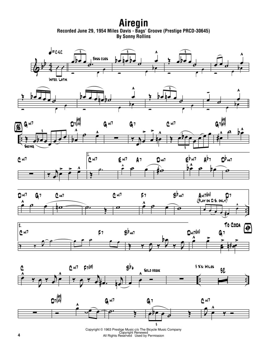 Sonny Rollins Omnibook for B-flat Instruments | Recueil de 50 Solos Saxophone Ténor | Partitions Jazz Bebop Hard Bop