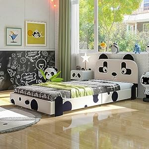HONEY JOY Twin Bed Frames for Kids, Toddler Wooden Twin Bed Platform with Headboard & Slat Base, No Box Spring Needed, Children Bedroom Furniture for Boys Girls, Fits Standard Twin Mattress, Panda HONEY JOY Twin Bed Frames for Kids Toddler Wooden Twin Bed Platform with Headboard Slat Base No Box Spring Needed Children Bedroom Furniture for Boys Girls Fits Standard Twin Mattress Panda