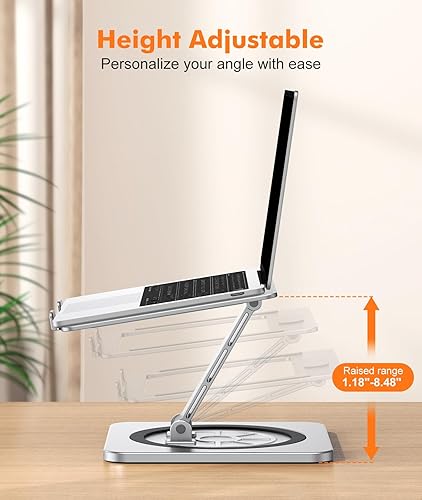 Miniatura 4 de Soporte ajustable para laptop con base giratoria de 360, soporte elevador plegable para computadora de escritorio, soporte ergonómico de