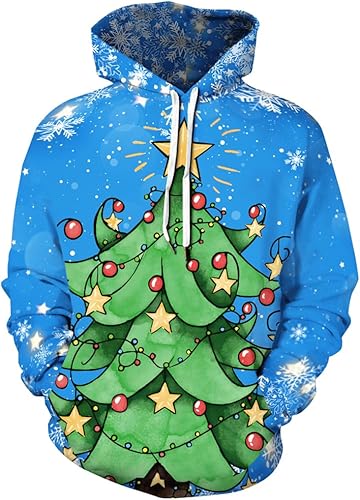Ainuno Sudadera con capucha unisex de Navidad para hombres y parejas, divertida sudadera con capucha navideña