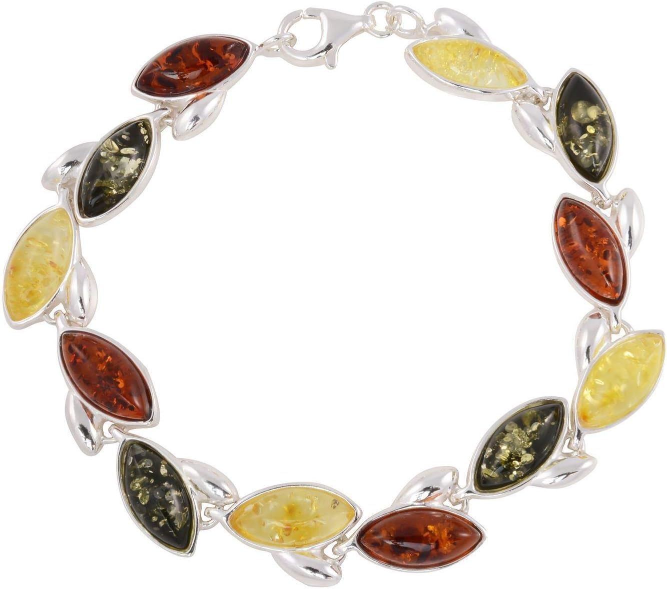 HolidayGiftShops Sterling Silver Multi-Colored Baltic Amber Bracelet, Genuine Baltic Amber Bracelet for Women, Amber Jewelry for Women, Amber Bracelets for Adults, Sterling Silver Collection