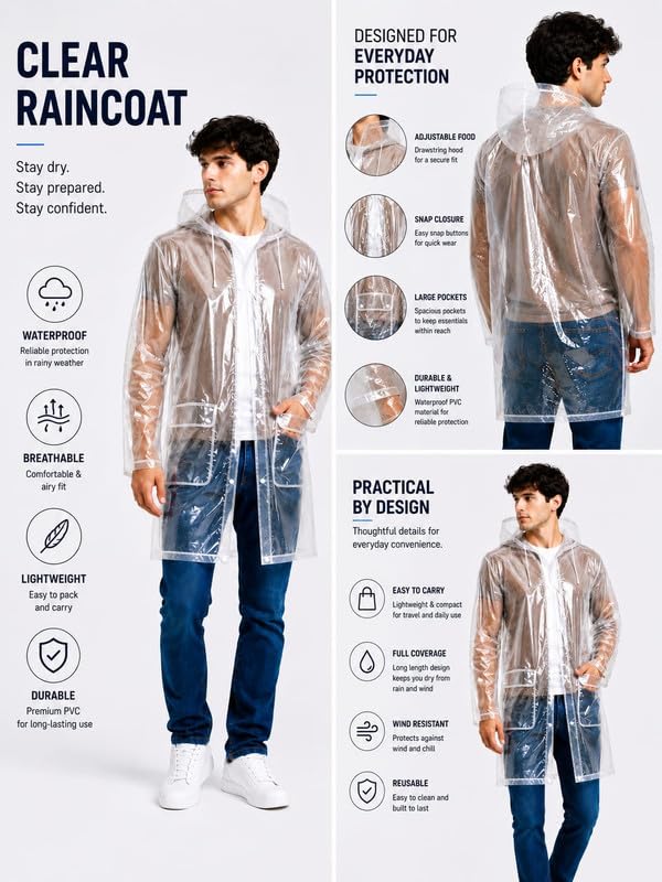 Image of Krystle Men's PVC Rainsuit with Hoods and Side Pocket, 100% Waterproof Portable Rainwear (Multicolor,Multisize)