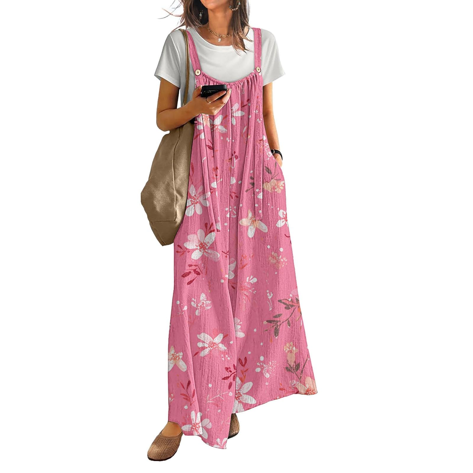 Peto de verano para mujer, de pierna ancha, oversize floral