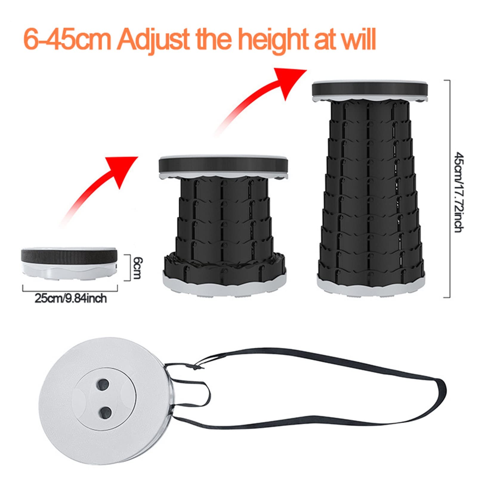 Einziehbarer Klapphocker Tragbarer Teleskophocker Verstellbarer Zusammenklappbarer Hocker Leichter Campinghocker für Erwachsene Outdoor-Reisen Küche 330 Lb Max Belastung