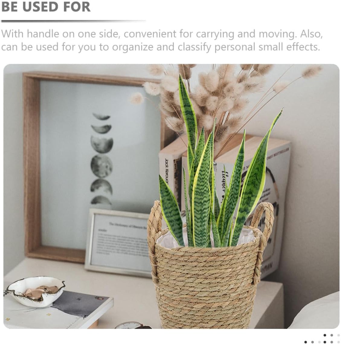 BESPORTBLE Woven Straw Flower Basket with Lining Decorative Plant Pot for Indoor Outdoor Use Handcrafted Storage Basket with Handle for Organizing and Displaying Plants