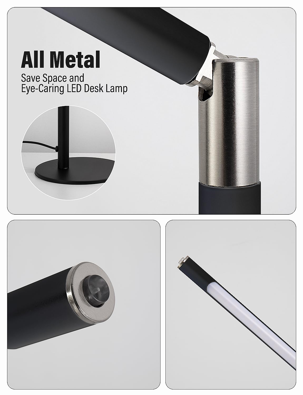 Lampada da scrivania a LED, lampada da scrivania per casa e ufficio, 3 modalità, luminosità infinitamente regolabile, in metallo, regolazione multi-angolo, lampada da scrivania rimovibile
