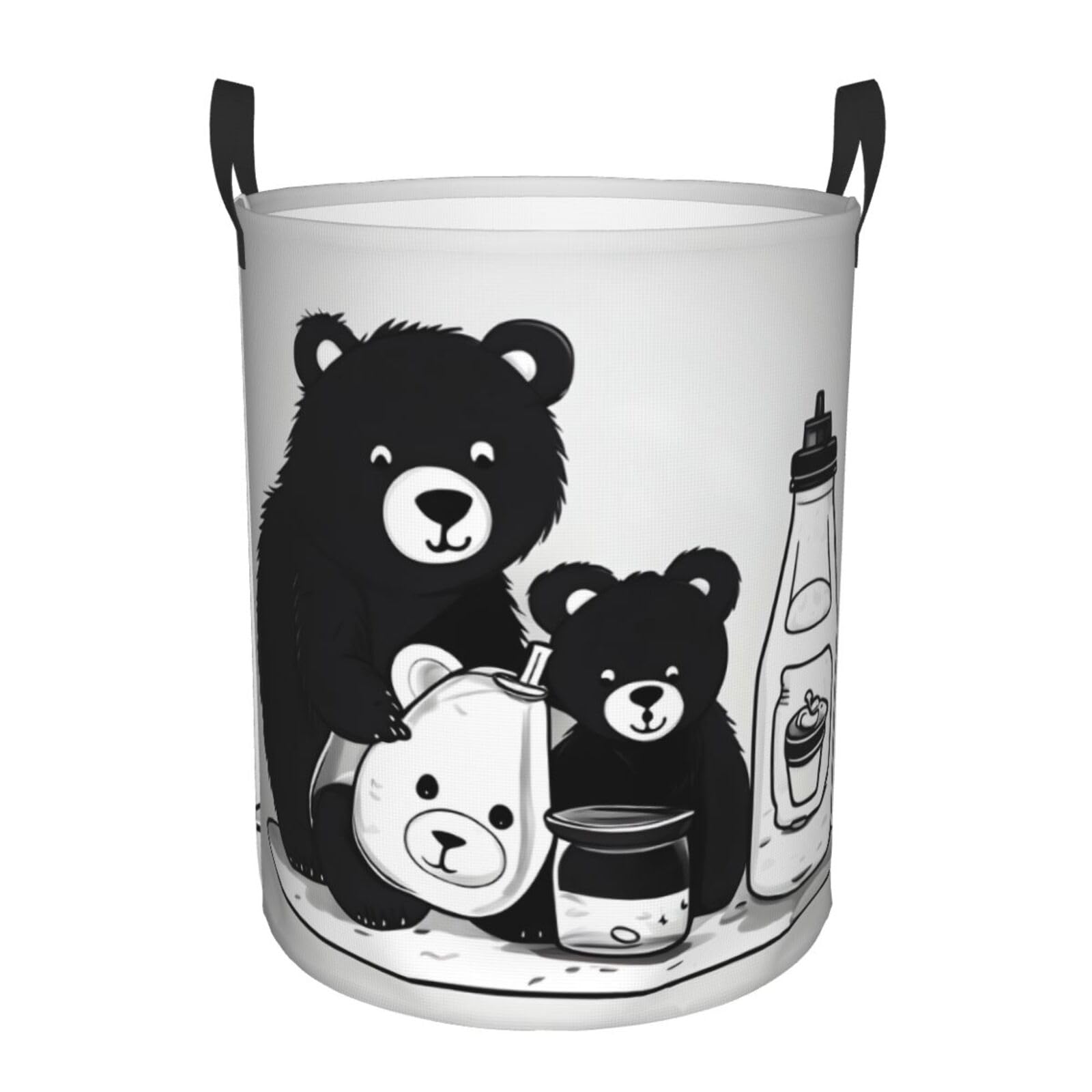 M Circular Hamper Cute milk bottle bear Print Storage Basket for Home
