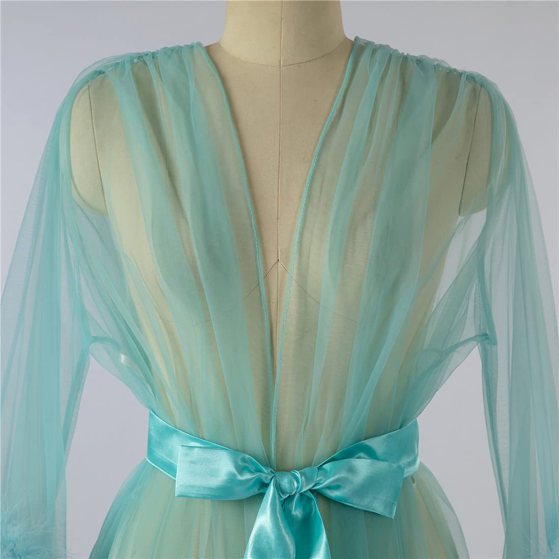 Shexianbridal Women's Tulle Robe Shoot Wearing Robe of See-Through Tulle Feather Short Maternity PhotoShoot: Medium White