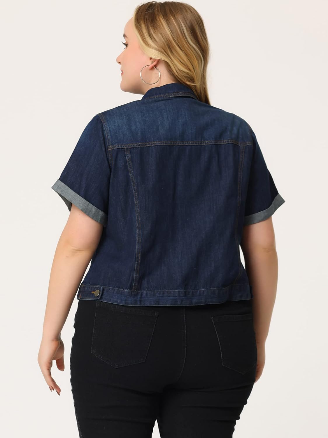 Agnes Orinda Women's Plus Size Denim Jacket Short Sleeve Lapel Button Front Work Western Outfit Jean Jackets - Image 4