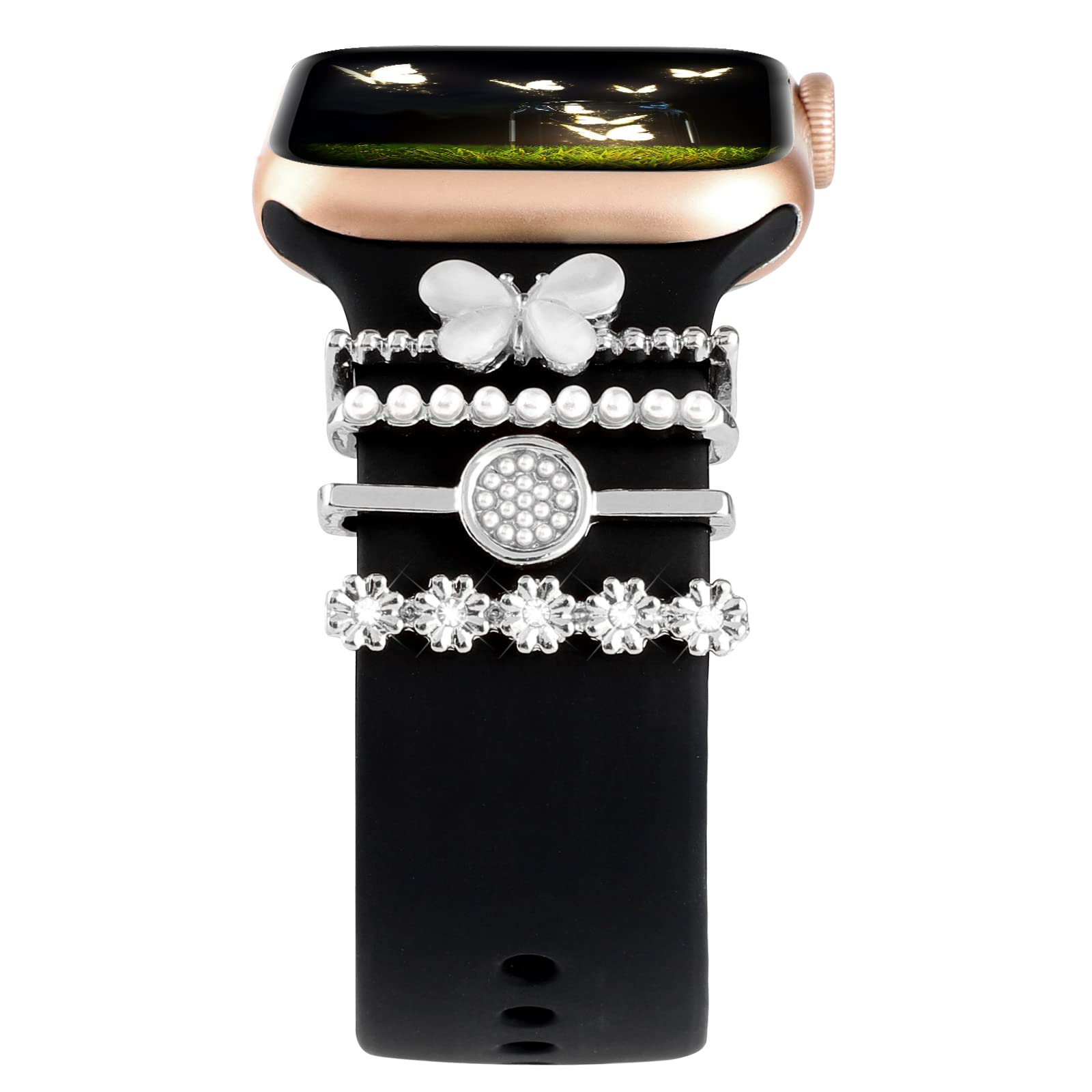 Watch Band Charms Decorative Rings Loops Compatible with Apple Watch 38mm 40mm 41mm 42mm 44mm 45mm Metal Diamond Charms Accessories Charm for iWatch