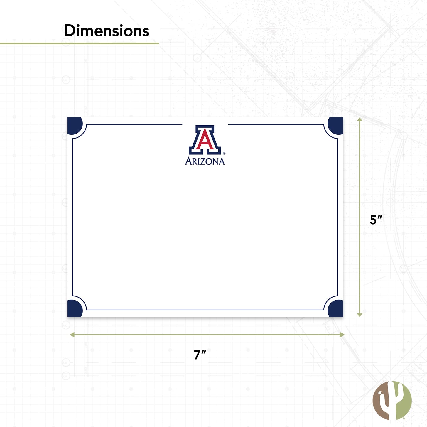 Desert Cactus University of Arizona - Paquete de 10 tarjetas de papelería UA Wildcats incluye sobres, Memo Party Thank You (tarjeta de notas 4b)