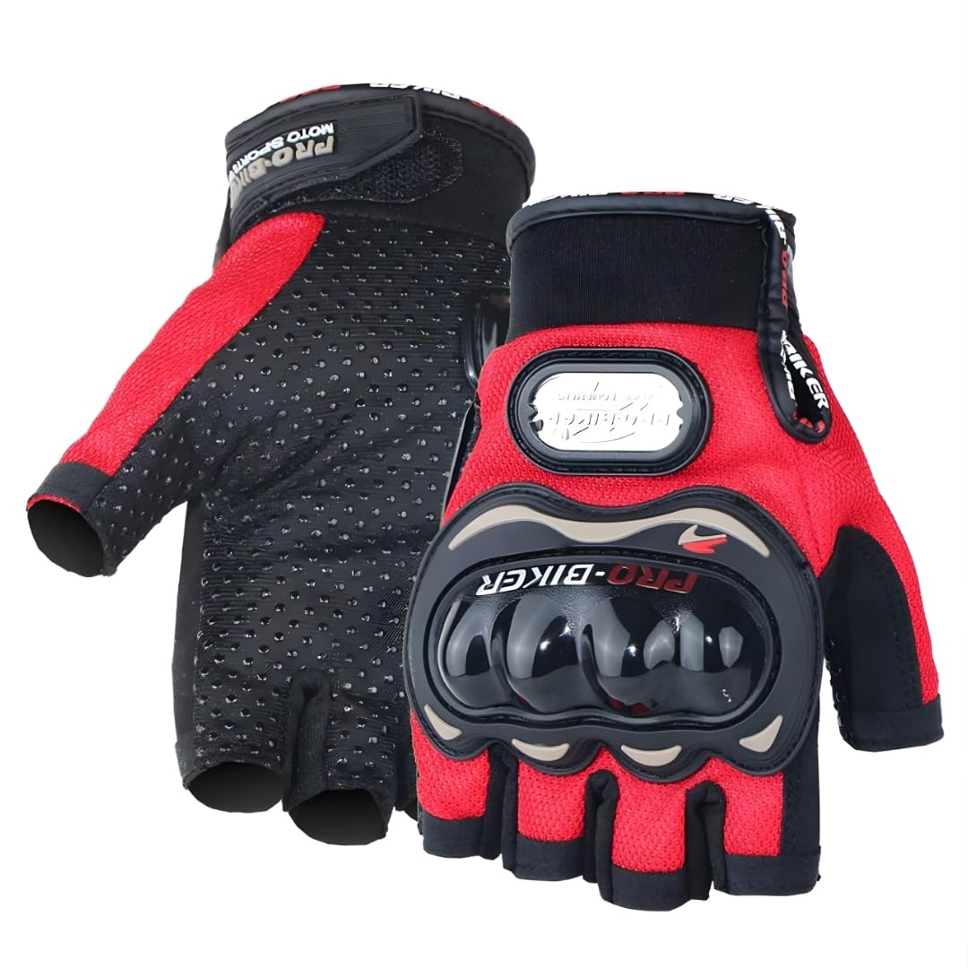 Tactical Half Finger Riding Gloves for Bikers, Motorcycle Gloves for Men, Waterproof Bike Gloves, Cycling Gloves, Driving Gloves, Biker Hand Gloves, Riding Gear, Safety Gloves (RED)-image-7