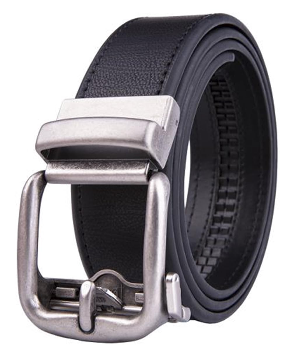 Fabio Valenti Men's Genuine Leather Ratchet Dress Belt with Automatic Buckle, Adjustiable (Black, 32/34)