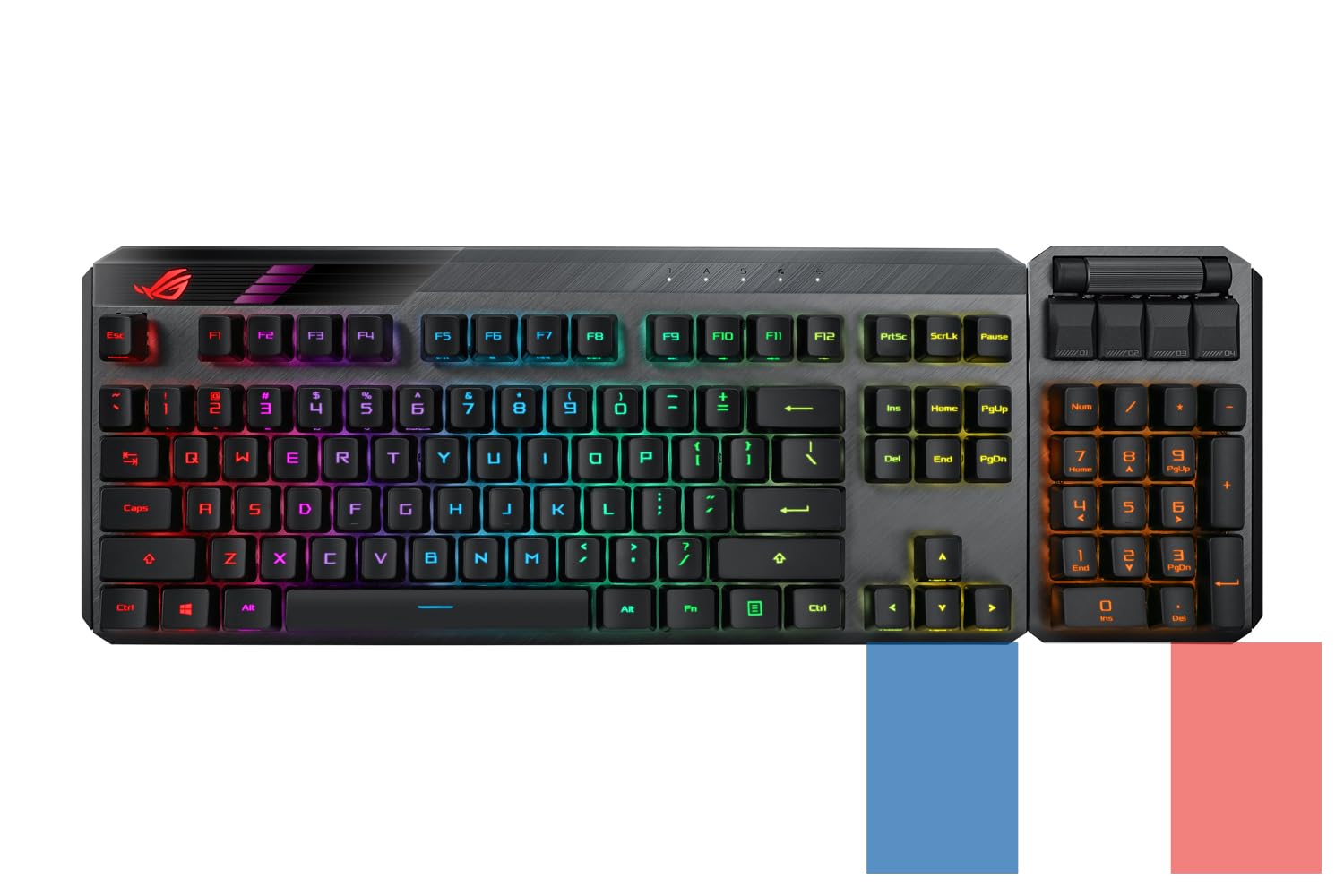 ASUS ROG Claymore II - Teclado mecánico para gaming AZERTY, interruptores optomecánicos ROG RX, teclado numérico y reposamuñecas extraíbles, modos cableados e inalámbricos (2.4 GHz) e iluminación Aura