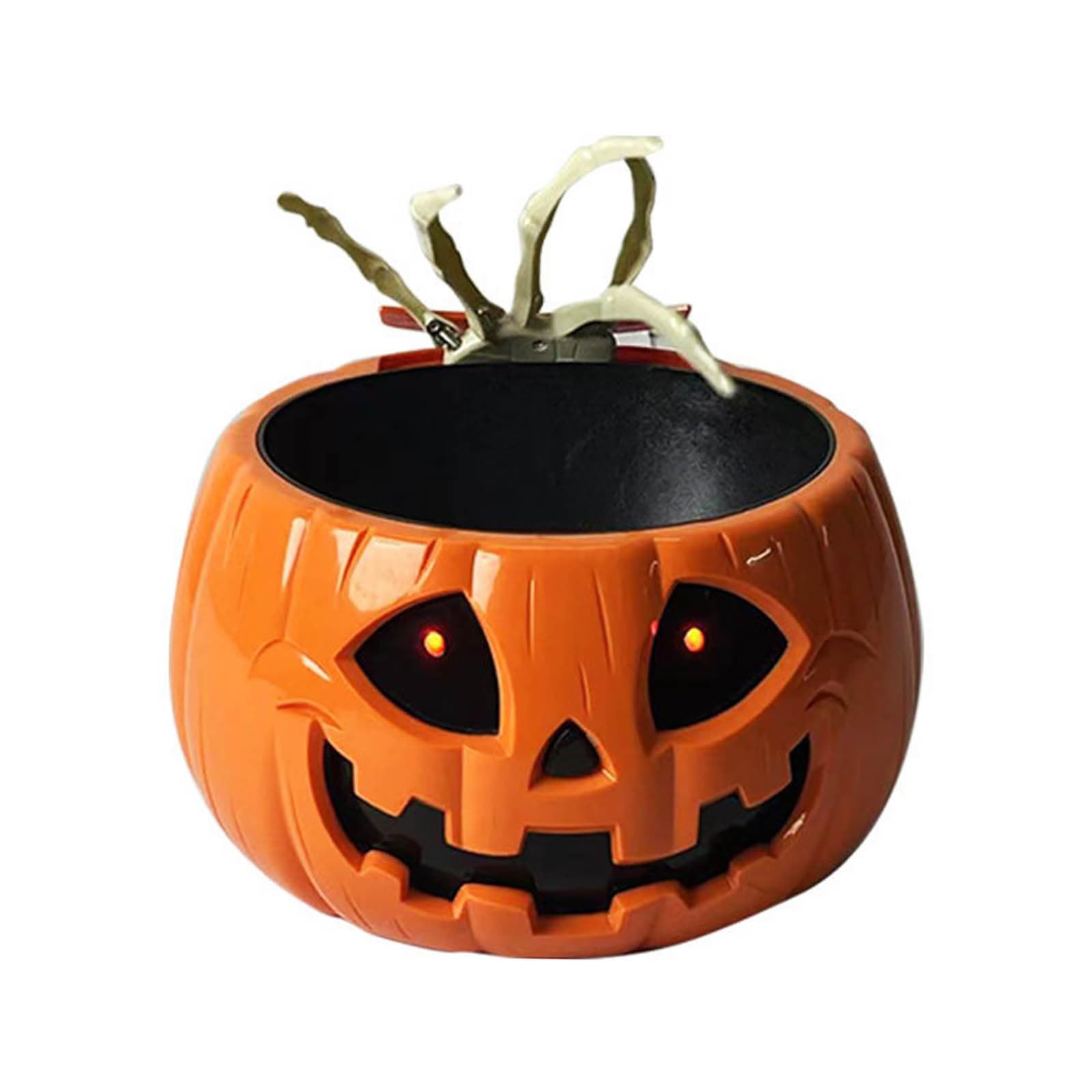 Animated Halloween Bowl Halloween Pumpkin Candy Bowl Dish with Creepy Moving Skeleton Hand for Halloween Party Decoration (Orange, 25X25X15CM)