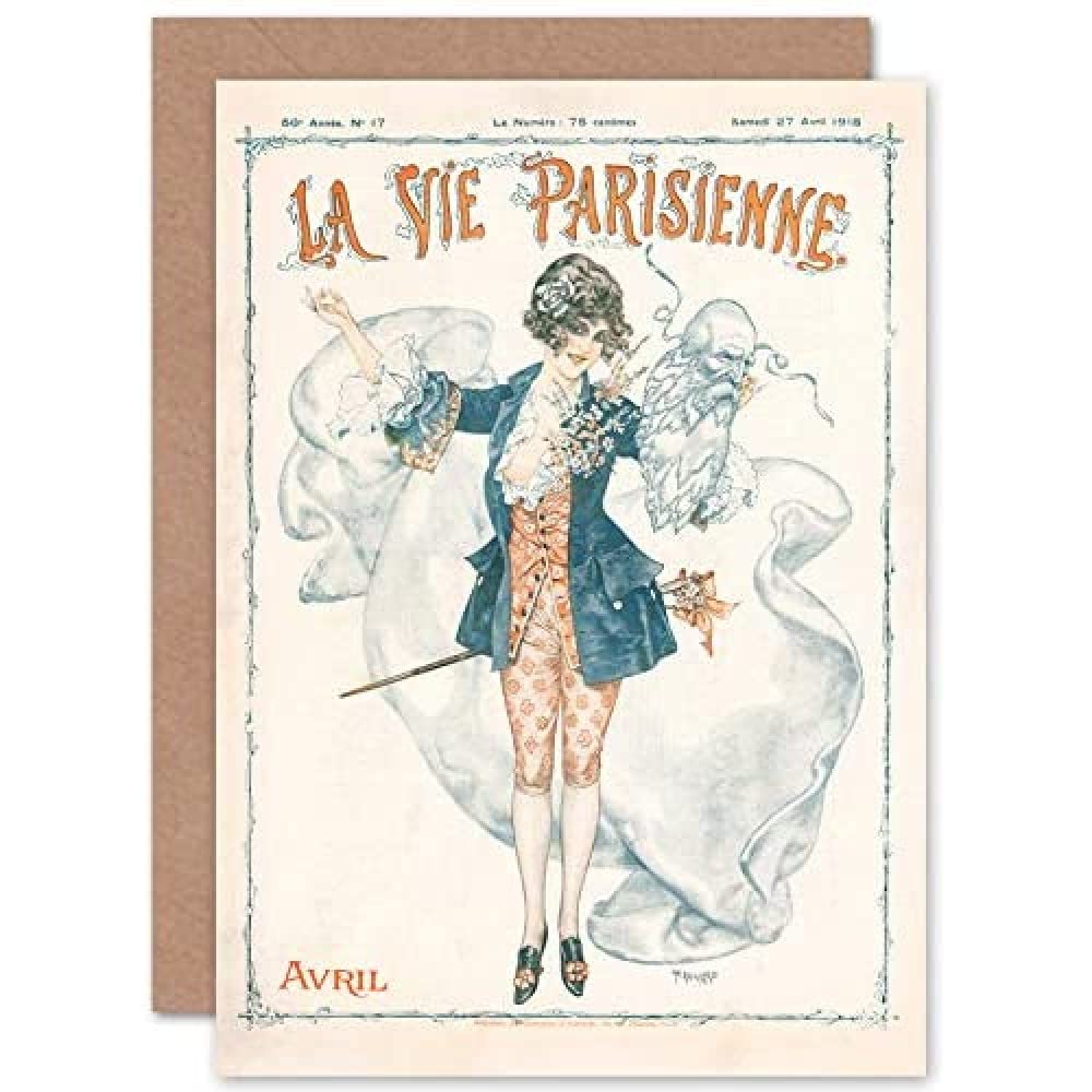 Artery8 Greeting Card - La Vie Parisienne April 1918 Mask Magazine Cover - Beige