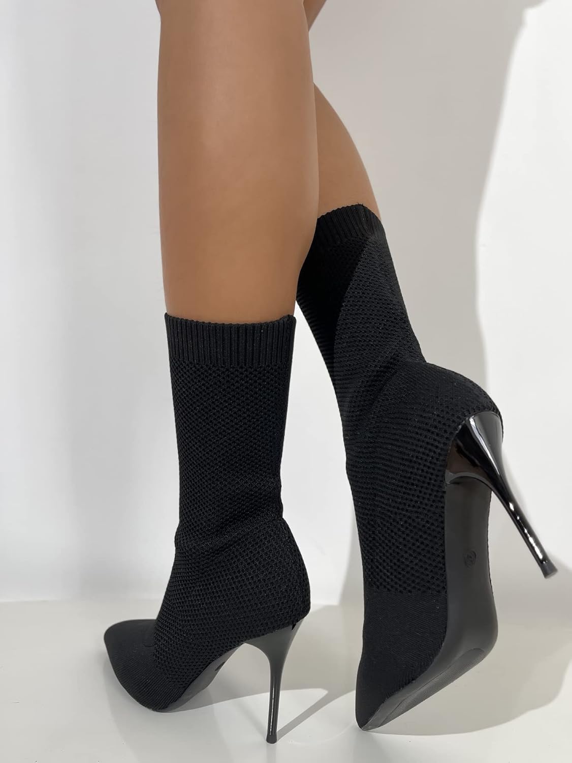 Jeesay Women's Sexy Pointed Toe Sock Ankle Boots Stiletto High Heels Mid Calf Booties Stretch Knit Shoes Warm… - Image 5