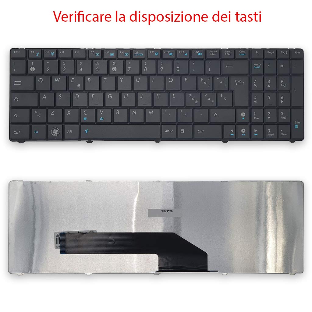 Tastiera Italiana Per Notebook ASUS, Sostitutiva Con Layout ITA QWERTY, Compatibile Con Serie A52J, K52, X53S, Senza Frame, Cavo Flat 25mm