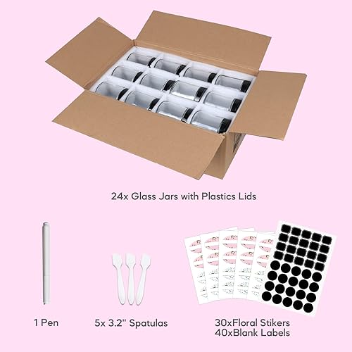 Miniatura 6 de EkkoVla Paquete de 24 tarros de vidrio redondos transparentes de 8 onzas con 24 tapas negras, tarros para hacer velas, recipientes cosméticos vacíos