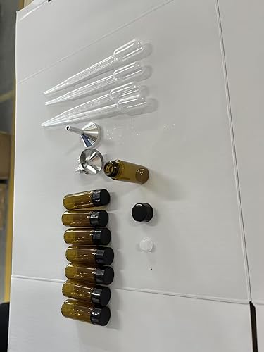 Miniatura 9 de Tanlade 100 botellas pequeñas de vidrio de 0.2 fl oz (1/6 onzas), botella de aceite esencial con tapas de rosca de plástico y embudo de plástico,