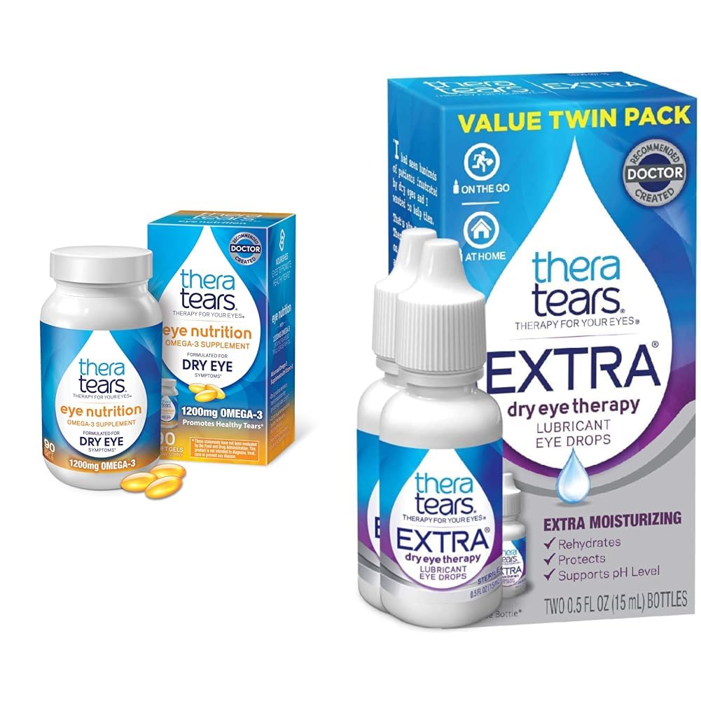 TheraTears Omega 3 Supplement 1200mg 90 ct Pack of 1 Extra Dry Eye Therapy Lubricating Eye Drops for