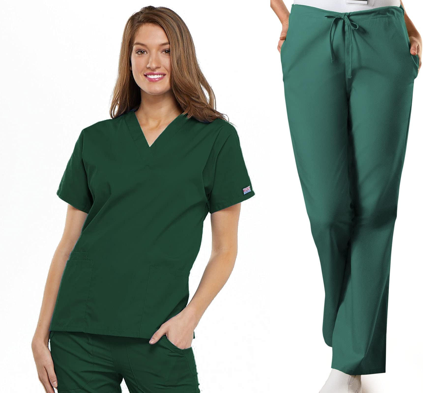 Scrub set for women Traditional Fit Dolman Sleeve, V-neck Top 4700 Natural Rise Flare Leg Drawstring Pant 4101