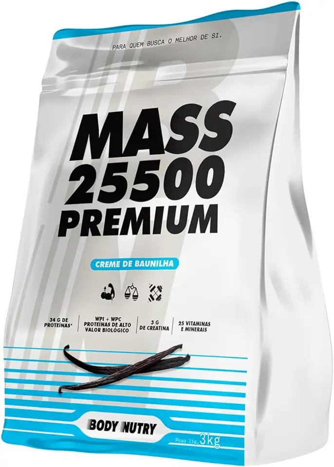 Hipercalórico Mass 25500 3kg Anticatabólico 34g de proteínas 26 vitaminas e minerais com 3g de creatina (Creme de Baunilha)