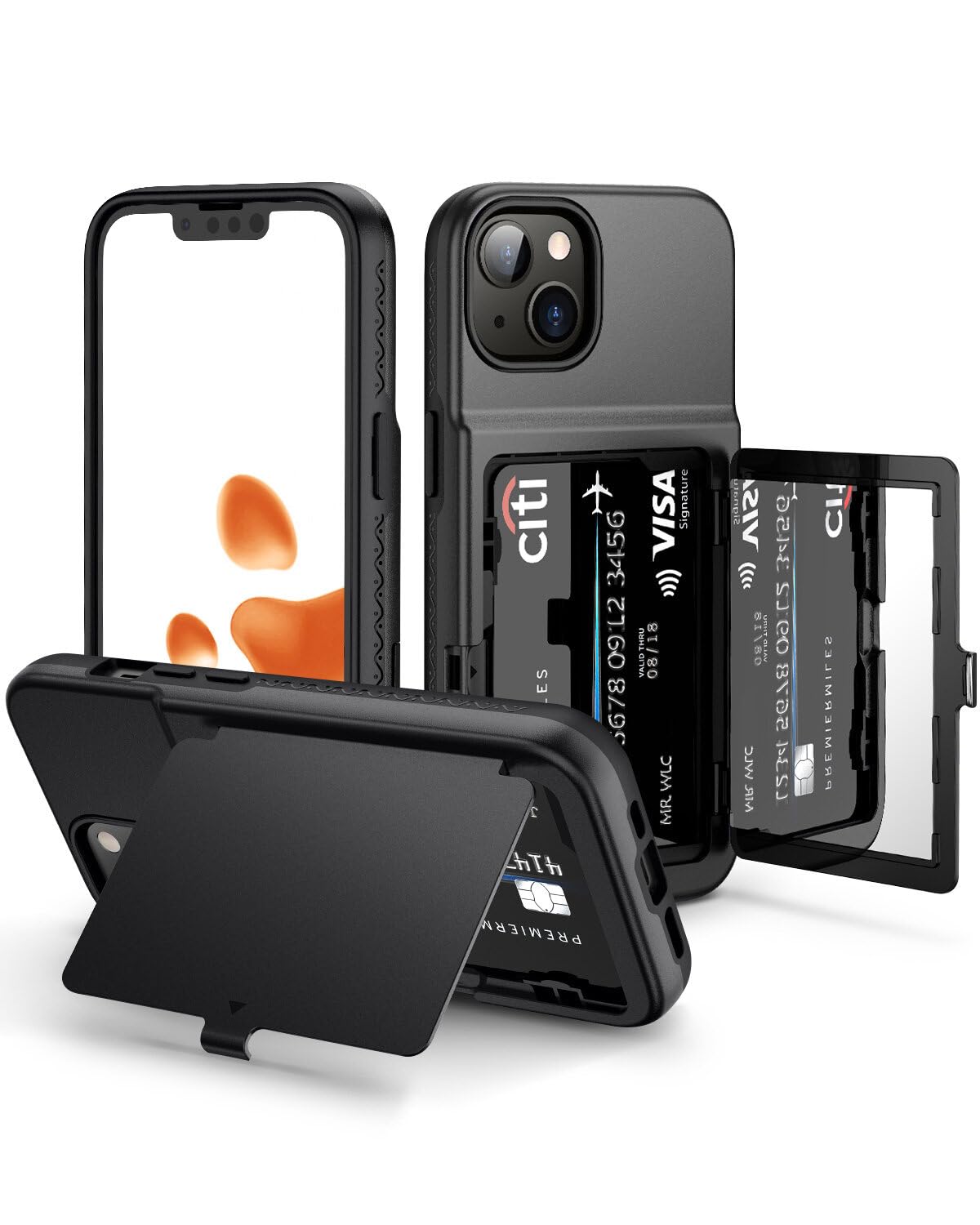 WeLoveCase for iPhone 13 / iPhone 14 Wallet Case with Credit Card Holder & Hidden Mirror, Two Layer Shockproof Heavy Duty Protection Cover Protective Case for iPhone 13/14 6.1 Inch - Black