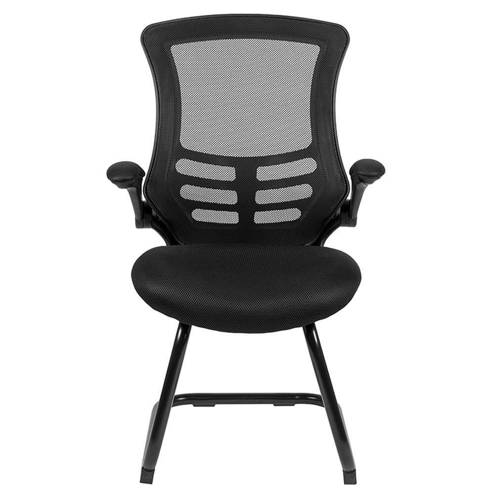 Flash Furniture Silla con base metálica delgada, silla de recepción con reposabrazos abatibles, espuma, malla negra, 1 ud.