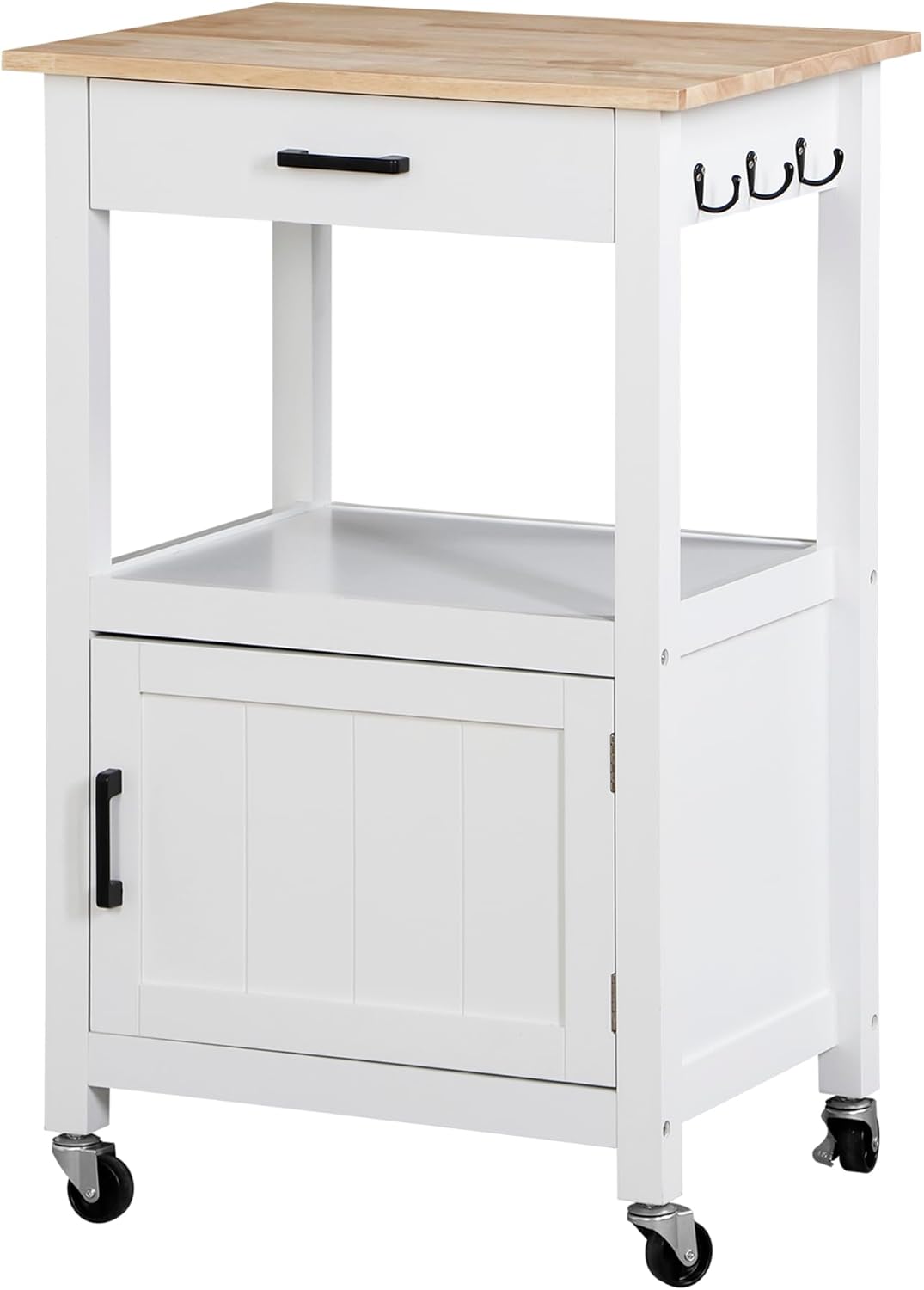 ZENY Rolling Kitchen Island Cart with Storage Cabinet and Shelf, Kitchen Cart with Drawer on Wheels, Small Home Coffee Bar, Microwaves Stand with 3 Side Hooks for Dining Room, White