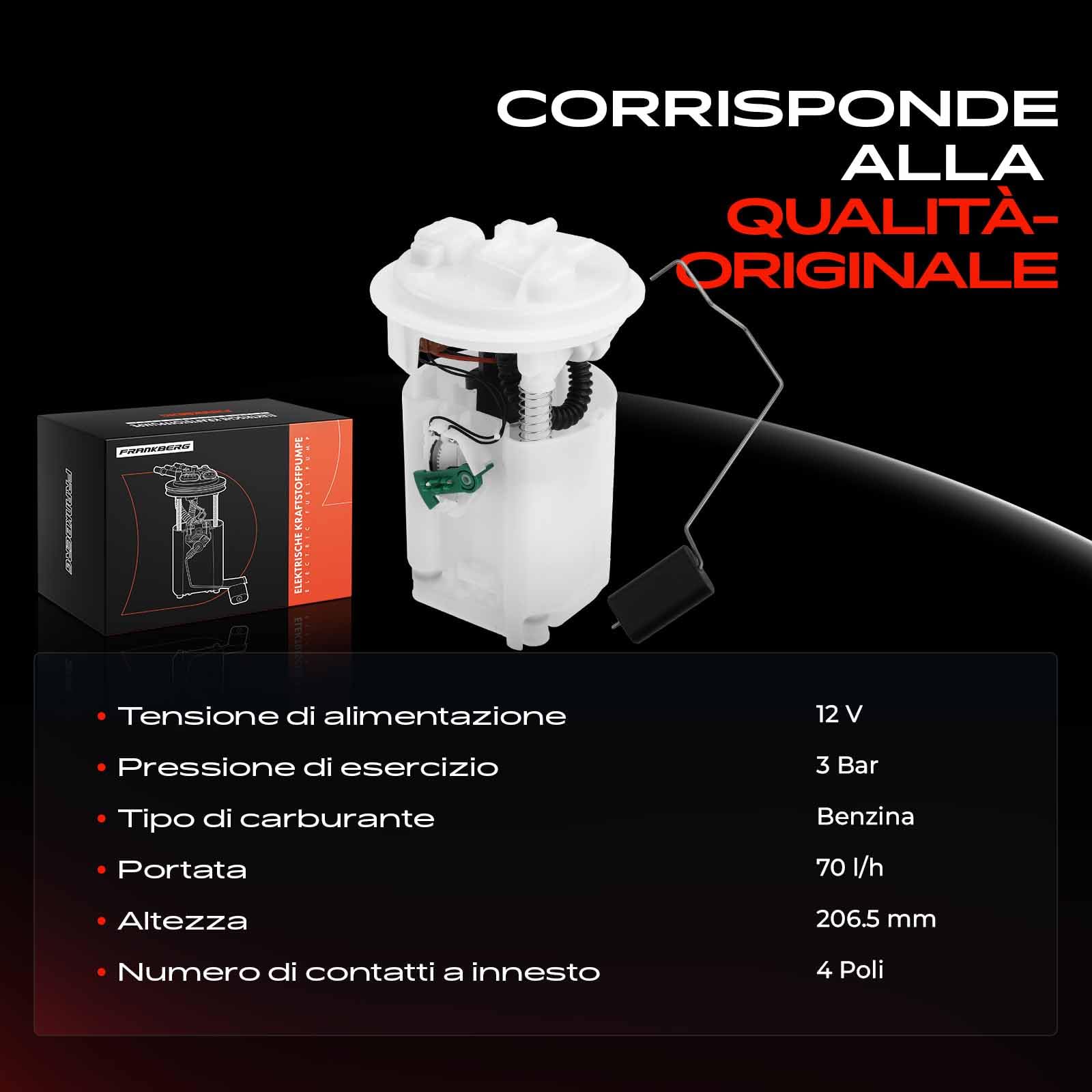 Frankberg Pompa Carburante Benzina 4-Pin Compatibile con Clio II BB CB 1.2L 1.4L 1.6L 1999-2013 Replace# 8200159254