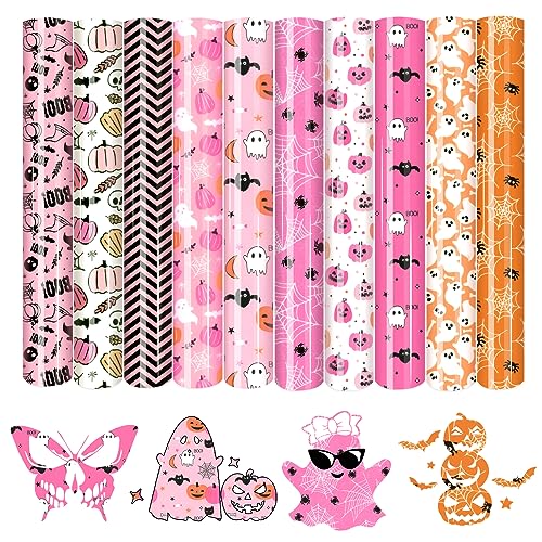 Tintnut Pink Halloween Heat Transfer Vinyl,10 Pcs 12×10in Iron on Vinyl