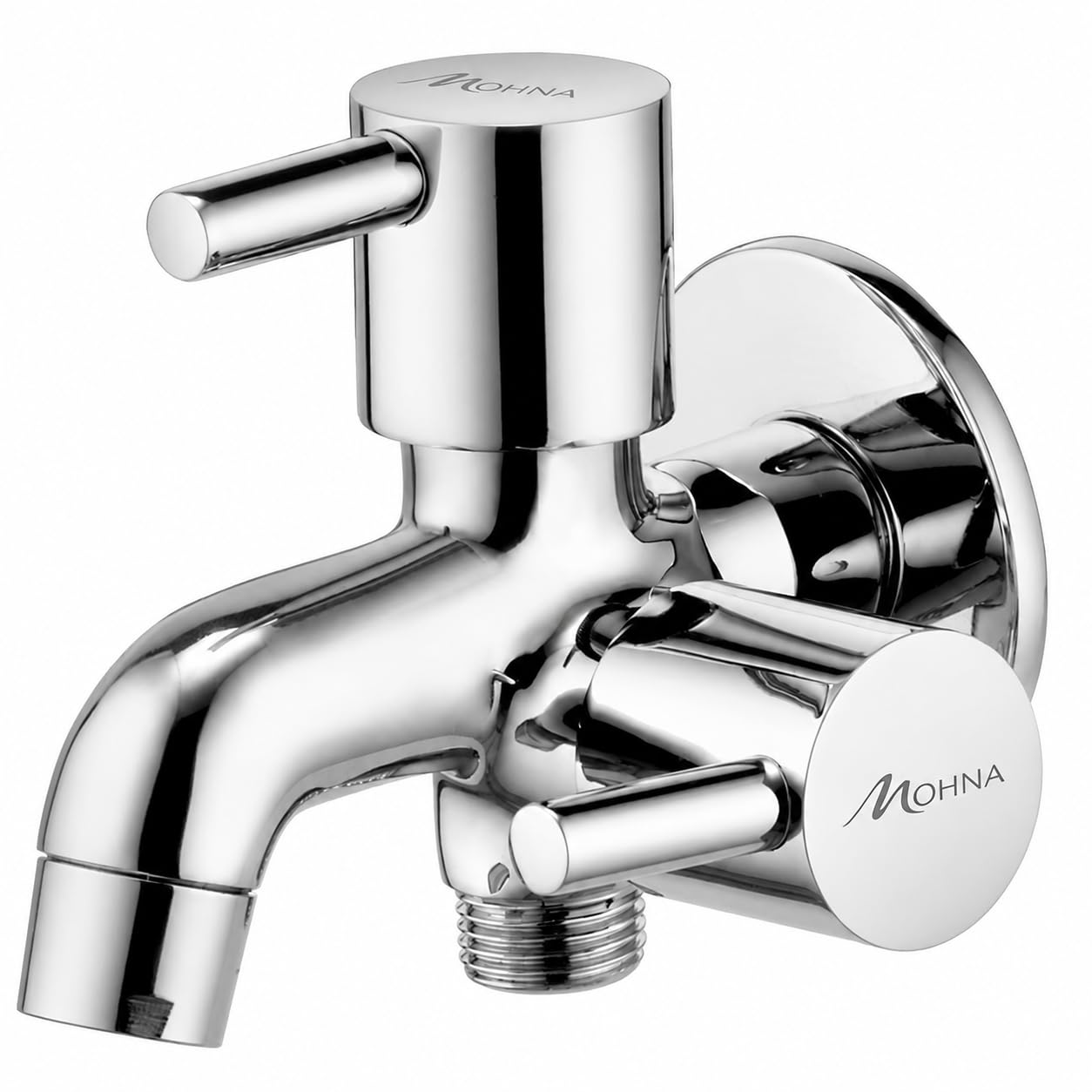 MOHNA Brass 2 in 1 Chrome Finish Bib Tap with Wall Flange and Taflon Tape (Silver)-image-40