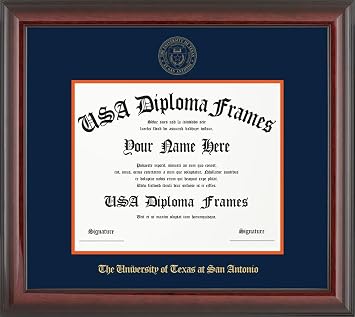 USADiplomaFrames - University of Texas at San Antonio - UTSA - Cherry Glossy with Navy and Orange matting - Licensed diploma frame with Gold Seal - Fits 11 x 14 diploma