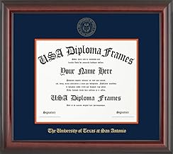 USADiplomaFrames - University of Texas at San Antonio - UTSA - Cherry Glossy with Navy and Orange matting - Licensed diploma frame with Gold Seal - Fits 11 x 14 diploma