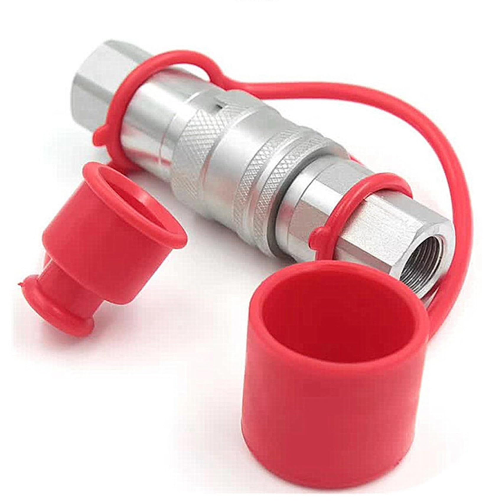 1/2Inch NPT Accoppiatore Idraulico Skid Steer Flat Face Attacchi A Innesto Rapido con 2PCS Cappuccio Antipolvere Acciaio al Carbonio